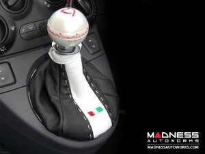 FIAT 500 Gear Shift Boot - Black Italy - Black & White Leather - Tuxedo Design w/ Italian Flag